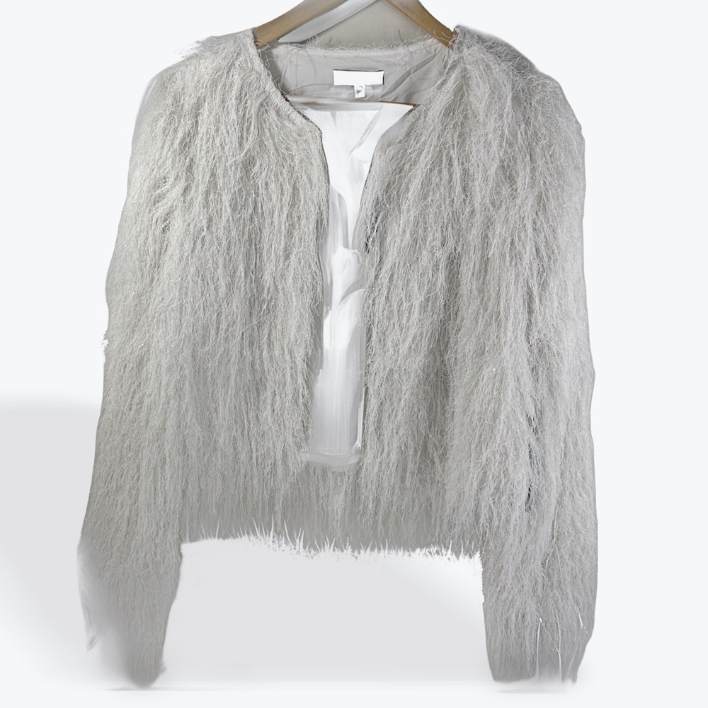 NWT Lulu's Ivory Sparkly Shaggy Faux Fur Coat Eyelash Fringe size Large